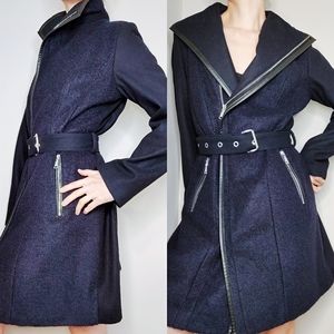 Tahari Wool Coat With Belt Blue